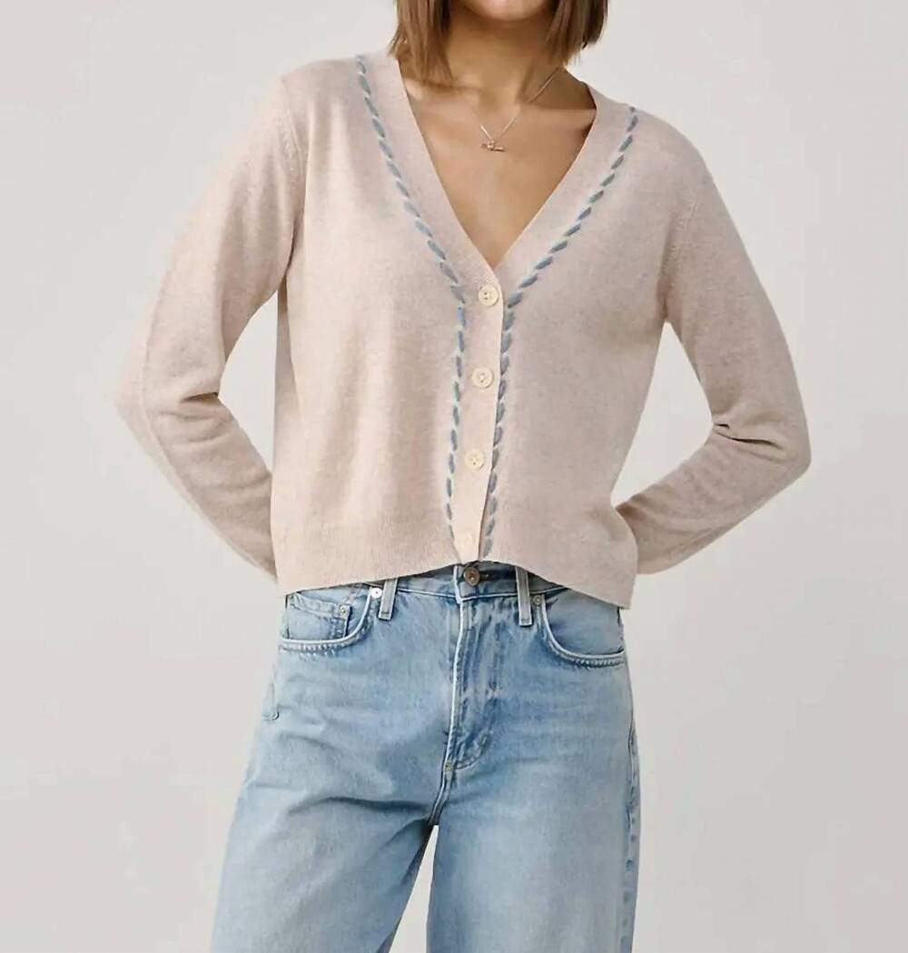 NEW AUTUMN CASHMERE v-neck cardigan with tubular lacing in basket combo